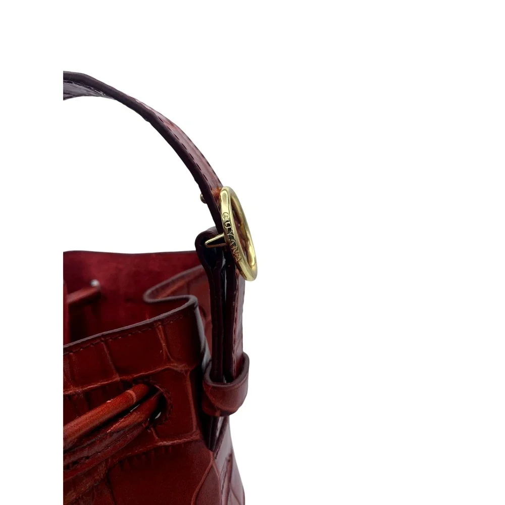 Cuyana Mini Bucket Bag Red Croc Embossed Leather Gold Hardware SAMPLE